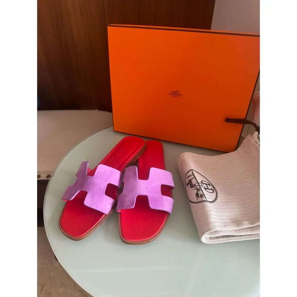 Authentic HERMES Suede Goatskin Oran Sandals size 37 in Violet Parme - Picture 8 of 11